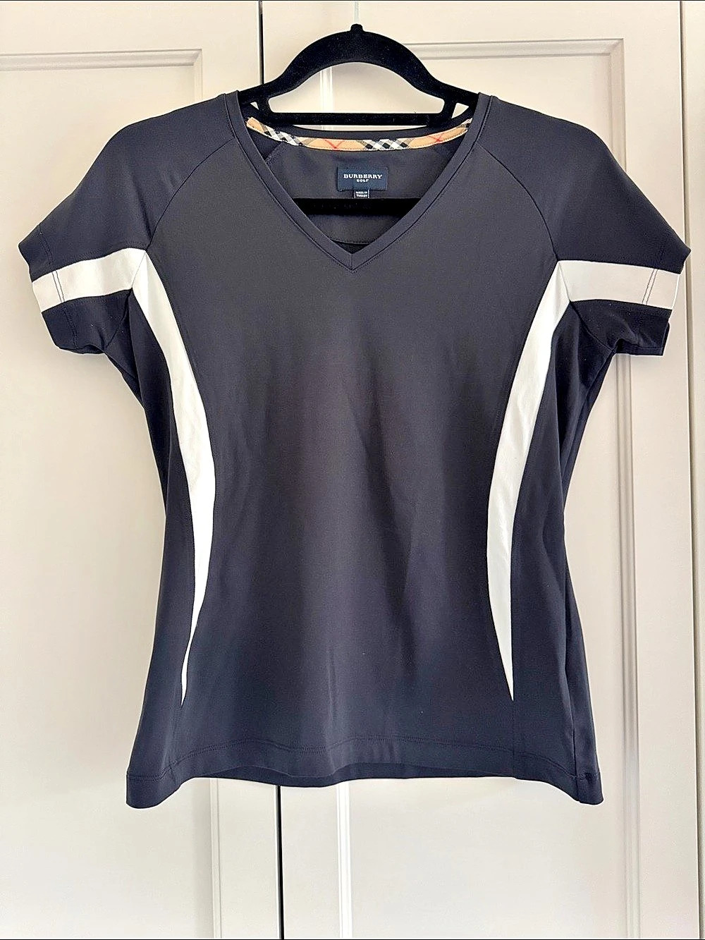 Burberry Color Block Short Sleeve Top in Black & White